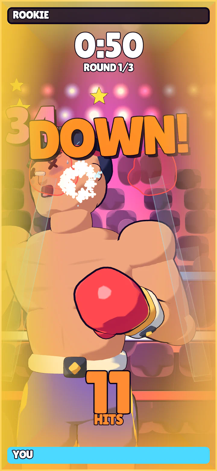 The opponent hitting the canvas with a DOWN!