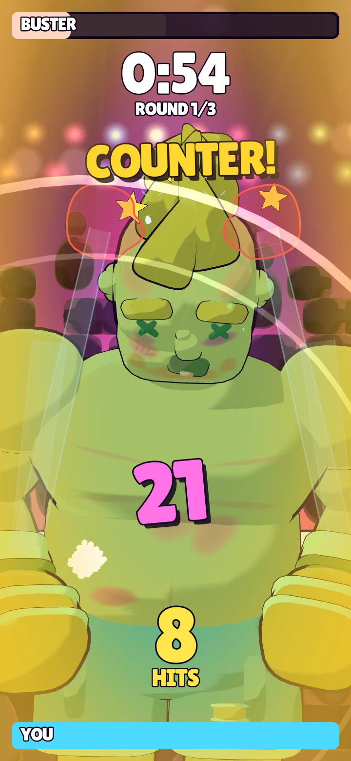Um combo de 8 HITS e um COUNTER! durante a luta
