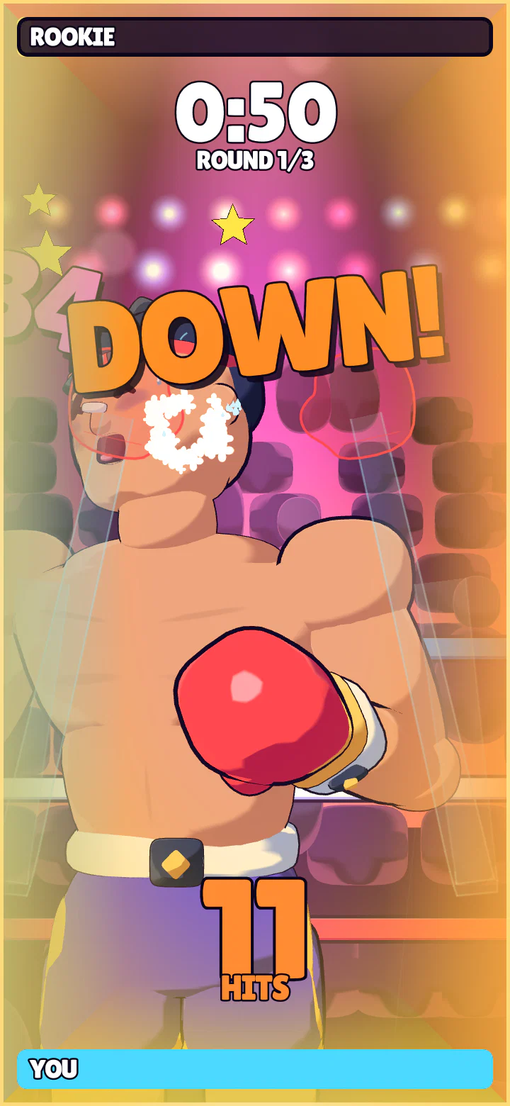 对手 DOWN! 倒地的比赛画面